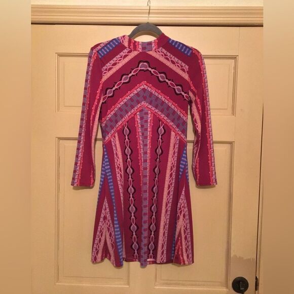 Free People [ Small ] Stella Graphic Boho A-Line Mini Dress in Purple - Picture 4 of 9